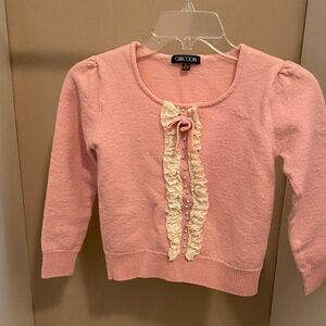 Kids wool Pink sweater  with Ruffle and pearl details. L